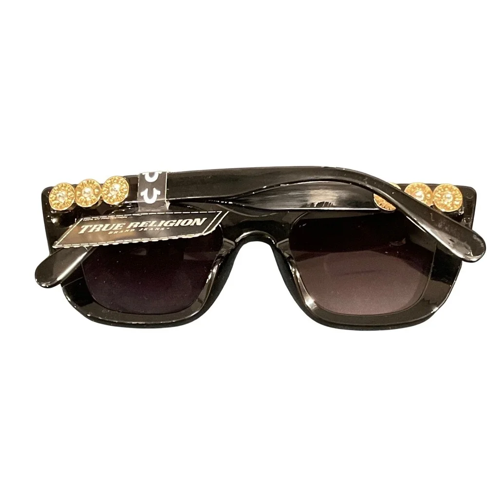 True religion‎ women's sunglasses black gold rhinestone cats eye TR57810 D1B GS2